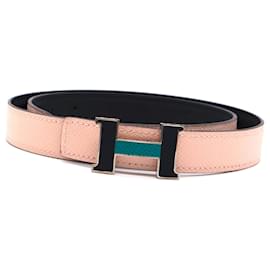 Cinturón Hermès Constance H de cuero reversible rosa y negro 24mm Talla 80