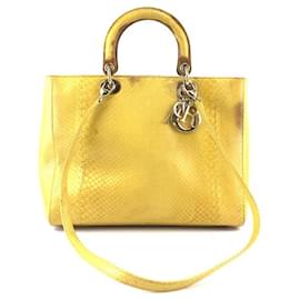 Borsa a tracolla Dior Lady in pelle di pitone gialla