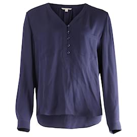 Diane Von Furstenberg Langarmbluse aus marineblauer Seide