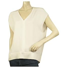 Camicetta Helmut Lang bianca senza maniche più lunga sul retro con scollo a V, taglia S / P