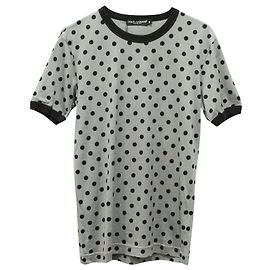 Camisa gola careca Dolce & Gabbana com bolinhas cinza algodão