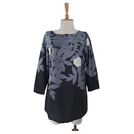 Marimekko Blusa Top Negro Gris Algodón