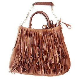 Borsa Carolina Herrera in pelle marrone e scamosciato con frange