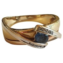 Anello in oro giallo, ORO BIANCO, diamanti e zaffiro - Guy Laroche