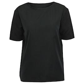 T-shirt girocollo a maniche corte testurizzata Lanvin in poliestere blu navy