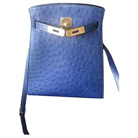 Hermès Kelly Sport MM Blu Pelle di Struzzo