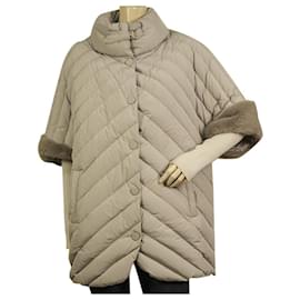 Florence mode Grey Quilted Puffer Jacket Coat Vison Mink Fur manga corta 42 - Autre Marque