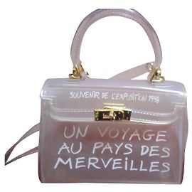 borsa a mano inconnue stile Kelly bianca in vinile trasparente