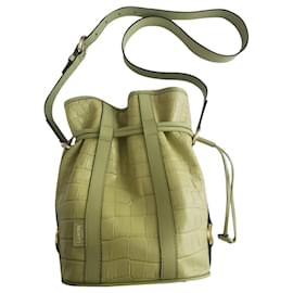 Borsa a secchiello Lancel Elsa PM in pelle verde stampa coccodrillo
