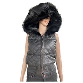 Chaleco Philipp Plein de cuero negro con capucha XS