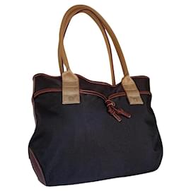 Borsa Lancel tote bag blu scuro e marrone pelle e tela