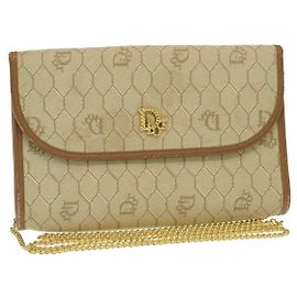 Christian Dior Honeycomb Chain Umhängetasche Canvas Beige Auth am2250G