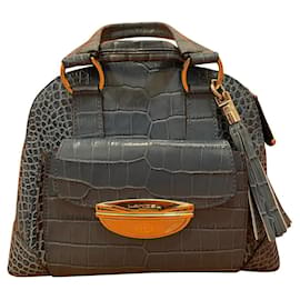 Borsa a mano Lancel Adjani in pelle di coccodrillo blu