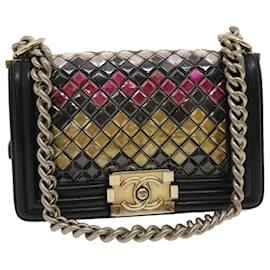 CHANEL Borsa a tracolla Chain Boy Chanel Tile Nero Multicolore CC Auth 29551A