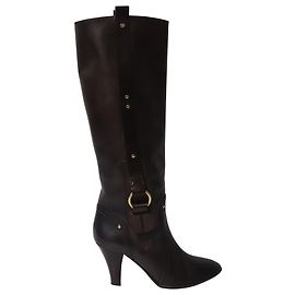 Céline Botines Celine de Tacón Alto con Hebilla de piel de becerro marrón Cuero