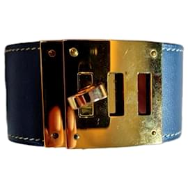 Hermès Collier de Chien Bracelet Cuir Bleu