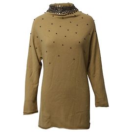 Vestido estilo suéter con adornos de cristal en lana camel marrón de Valentino Garavani
