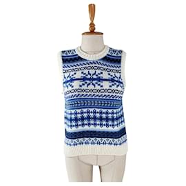Baum und Pferdgarten Jumper Tank Bianco e Blu in Lana