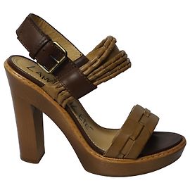 Tacchi Lanvin in legno in pelle marrone