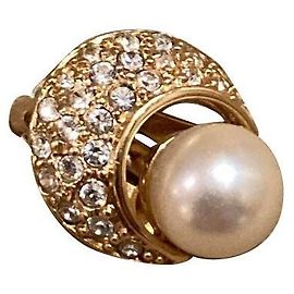 Christian Dior Costume Pearl Pave Stone Moon Orecchino/Lega/Placcatura-5.0g/Oro/Bianco/Christian Dior Golden