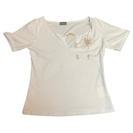 Camiseta blanca de algodón ROCCOBAROCCO con detalles dorados