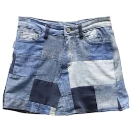 Zadig & Voltaire Minigonna Patch Work in Denim di Cotone Multicolor