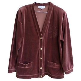 Nina Ricci Strickjacke aus braunem Samt mit goldenen Knöpfen