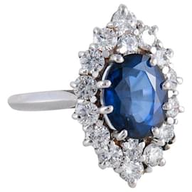 Vintage Marquise-Ring aus Weißgold 18k Saphire und Diamanten