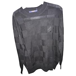 Louis Vuitton Rundhalspullover Schwarz Damier Muster Gr M