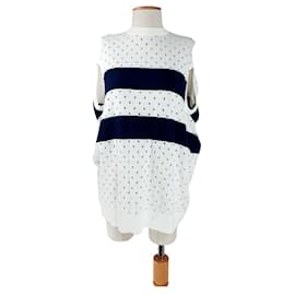 Jersey Oversize Rodier Blanco y Azul Marino Algodón Cachemira
