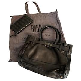 Autre Marque BIBA Blossom Handtasche schwarz aus Leder mit Geldbörse