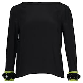 Prada Embellied Cuff Blouse en Soie Noire