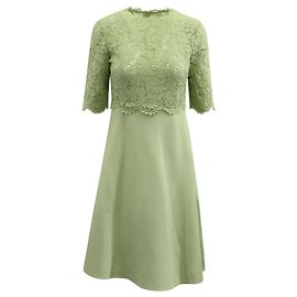 Valentino Lace Bodice Dress in Mint Wool