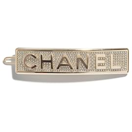 Fermaglio per capelli con strass in metallo color oro Chanel