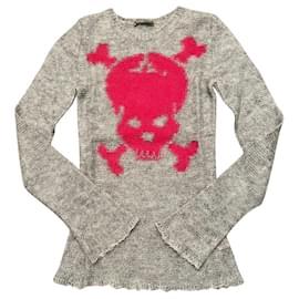 Alexander McQueen Pullover Rot Grau Mohair Wolle - Alexander Mcqueen
