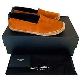 Espadrillas Saint Laurent Monogram in scamosciato marrone chiaro