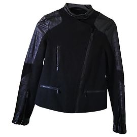 Chaqueta Karl Lagerfeld Boulson negra de lana y cuero