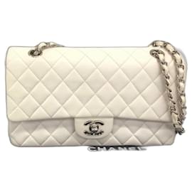 Borsa Chanel Lined Flap bianca in agnello