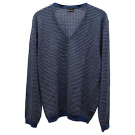 Fendi Strickpullover mit V-Ausschnitt aus blauer Wolle