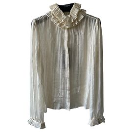 Saint Laurent Camisa blanco marfil con hilos dorados