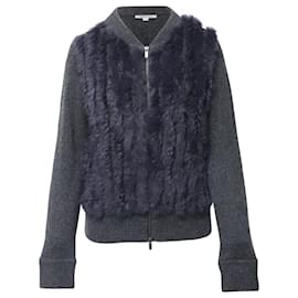 Diane Von Furstenberg Langärmlige Strickjacke mit Pelzbesatz aus schwarzer Wolle
