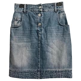 Falda midi de denim Chanel azul marino algodón