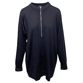 Joseph Langer Pullover mit Reißverschluss vorne aus schwarzer Wolle