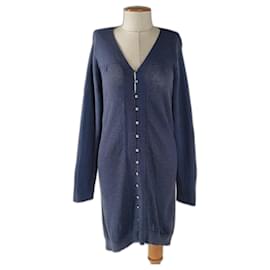 Aymara Langer Cardigan Blau meliert Cashlama - Autre Marque