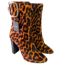 Bottines Yves Saint Laurent Joplin 105 Buckle Imprimé Léopard Fourrure