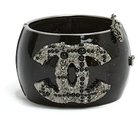 Bracciale manchette Chanel CC Tweed strass argento