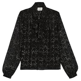 Claudie Pierlot Bluse mit Sternenmuster und Schleife Schwarz