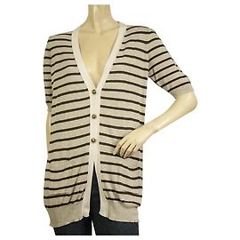 Fabiana Filippi Cárdigan de manga corta a rayas de punto de algodón marrón gris Cardi