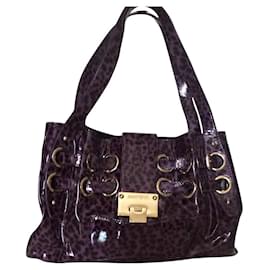 Borsa a mano Jimmy Choo Leopard Viola Scuro Pelle