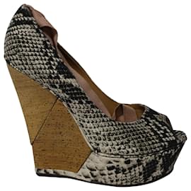 Sandali aperti Lanvin con cinturino in legno e zeppa in pelle con stampa Phyton
